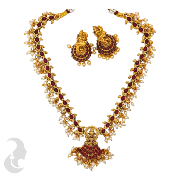 Lakshmi Pendant - Ruby Color Stones - Jhumkas, Product Code: V-1026