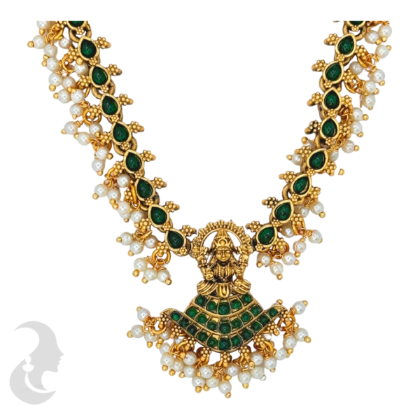 Lakshmi Pendant - Green Color Stones - Jhumkas, Product Code: V-1027 - Image 2