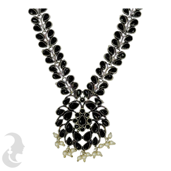 Black Silver- Leaf Design Necklace- Black Stone - Studs, Product Code: V-1225 - Image 2