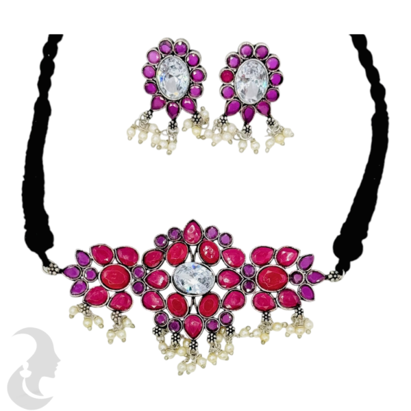 Choker- Thread Necklace- Ruby Color Stones- Studs, Product Code: V-1230