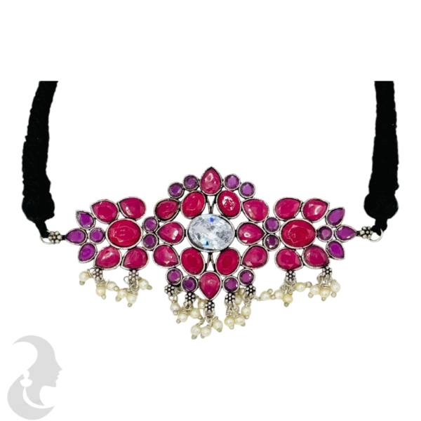 Choker- Thread Necklace- Ruby Color Stones- Studs, Product Code: V-1230 - Image 2