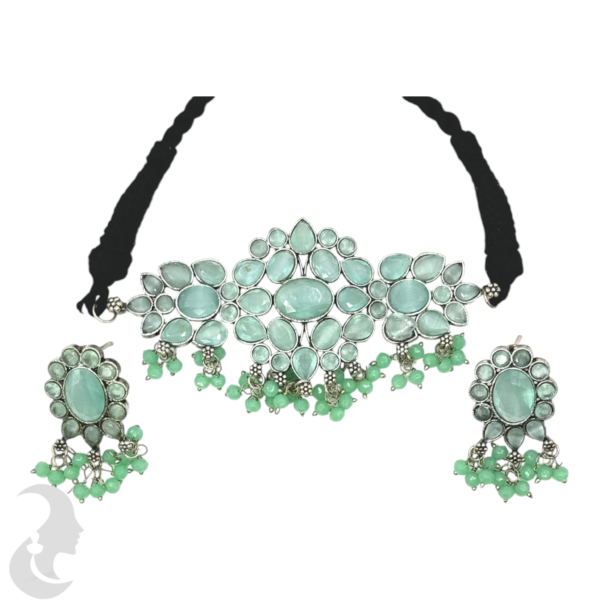 Choker- Thread Necklace- Mint Stones- Studs, Product Code: V-1231