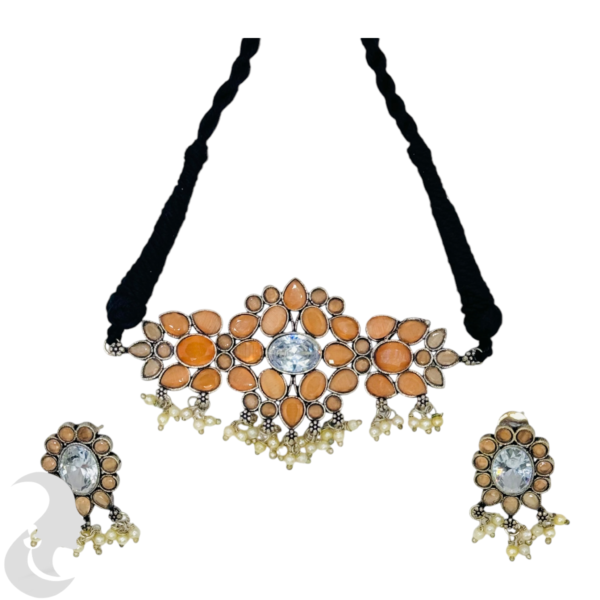 Choker- Thread Necklace- Brown Stones- Studs, Product Code: V-1232