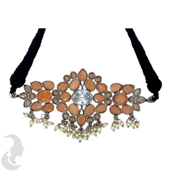 Choker- Thread Necklace- Brown Stones- Studs, Product Code: V-1232 - Image 2