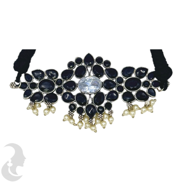 Choker- Thread Necklace- Black Stones- Studs, Product Code: V-1233 - Image 2