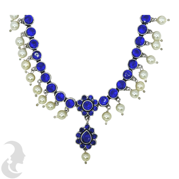 Black Silver- Blue Stone Necklace-  Studs, Product Code: V-1248 - Image 2