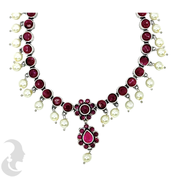 Black Silver- Red Stone Necklace- Studs, Product Code: V-1250 - Image 2