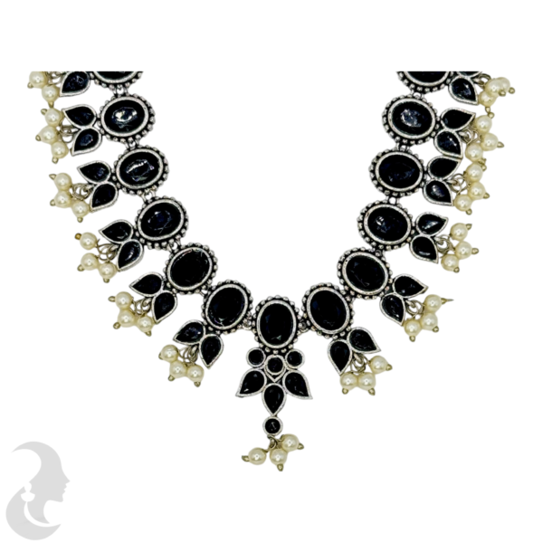 Silver Necklace- Black Stones- Studs, Product Code: V-1252 - Image 2