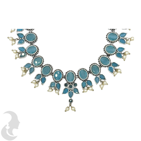 Silver Necklace- Blue Stones- Studs, Product Code: V-1254 - Image 2