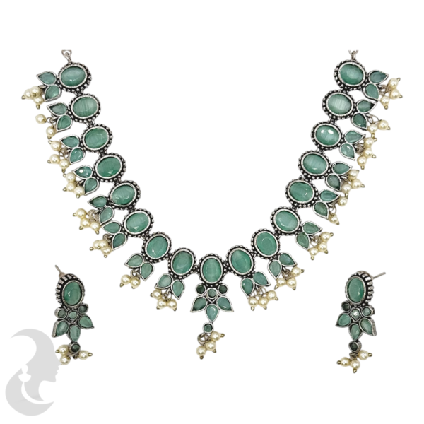 Silver Necklace- Mint Stones- Studs, Product Code: V-1255