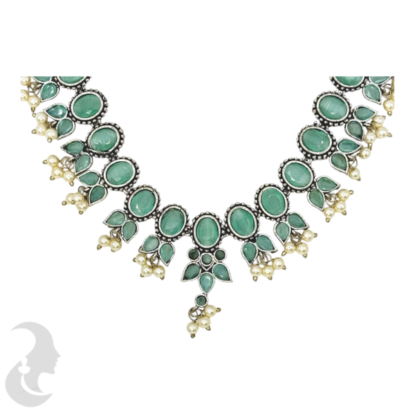 Silver Necklace- Mint Stones- Studs, Product Code: V-1255 - Image 2