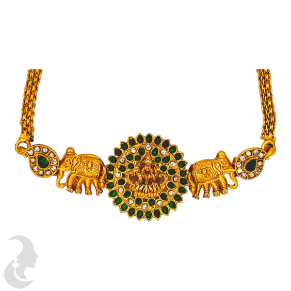 Lakshmi Pendant - Elephant design - Green Color Stones- Jhumkas, Product Code: V-1032 - Image 2