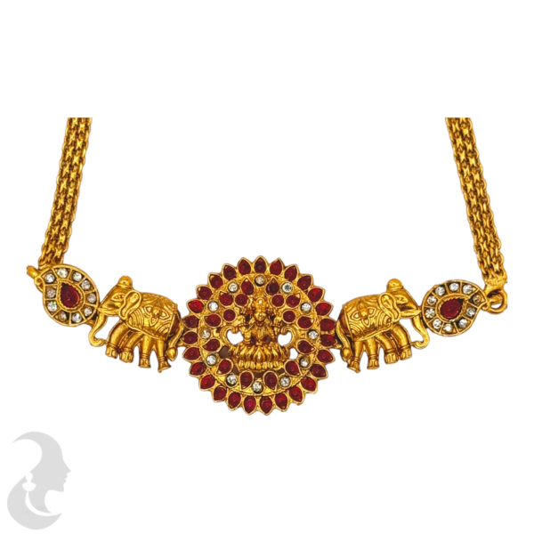 Lakshmi Pendant - Elephant design- Red Stones- Jhumkas, Product Code: V-1033 - Image 2