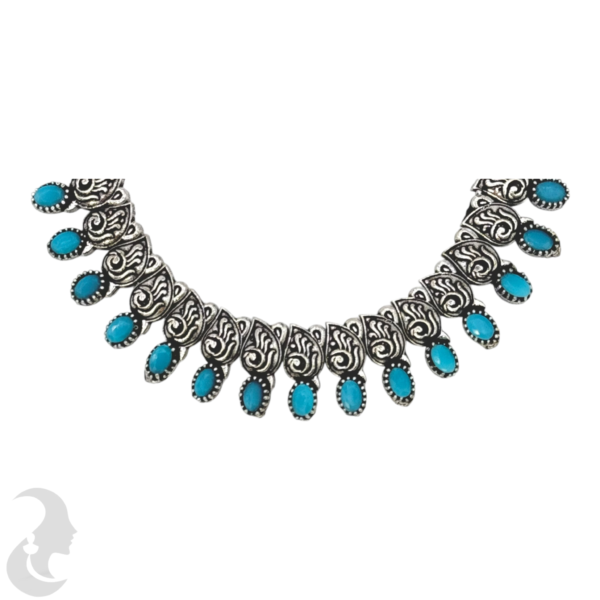 Black Silver Necklace- Mango Design- Blue Stones- Studs, Product Code: V-1294 - Image 2