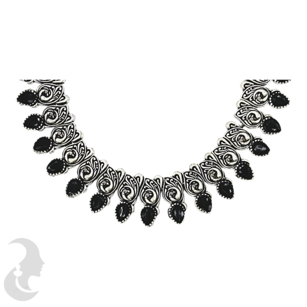 Black Silver Necklace- Mango Design- Black Stones- Studs, Product Code: V-1295 - Image 2