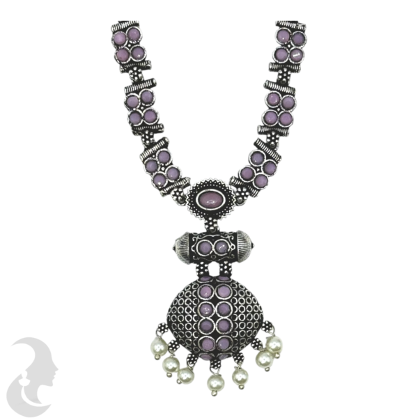 Black SIlver- Pendant - Baby Pink Stones- Studs, Product Code: V-1303 - Image 2