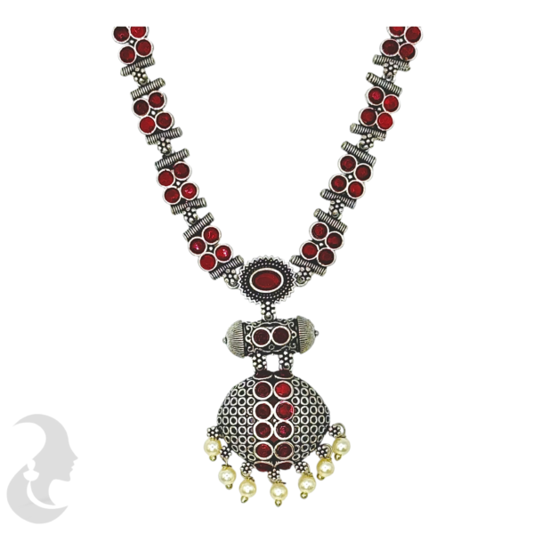 Black SIlver- Pendant - Ruby Color Stones- Studs, Product Code: V-1304 - Image 2