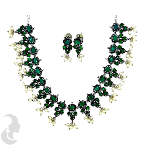 Black Silver- Green Color Stones- Studs, Product Code: V-1312