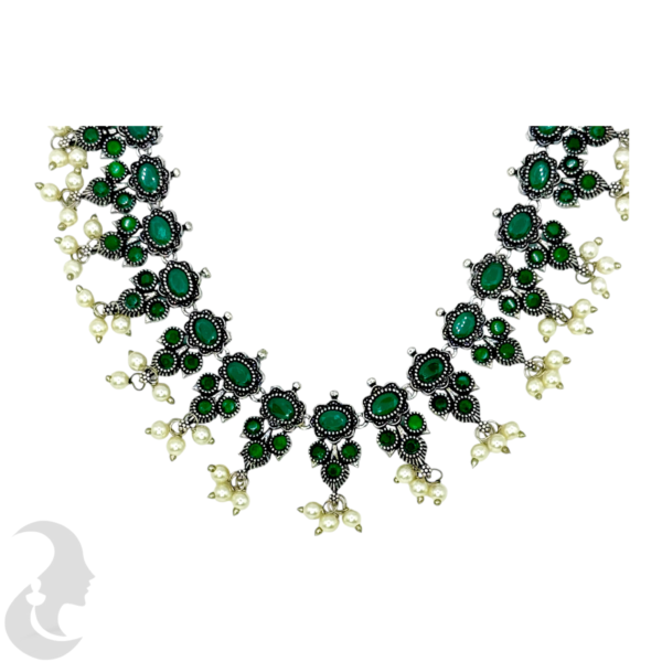 Black Silver- Green Color Stones- Studs, Product Code: V-1312 - Image 2