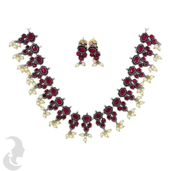 Black Silver- Ruby Color Stones- Studs, Product Code: V-1313