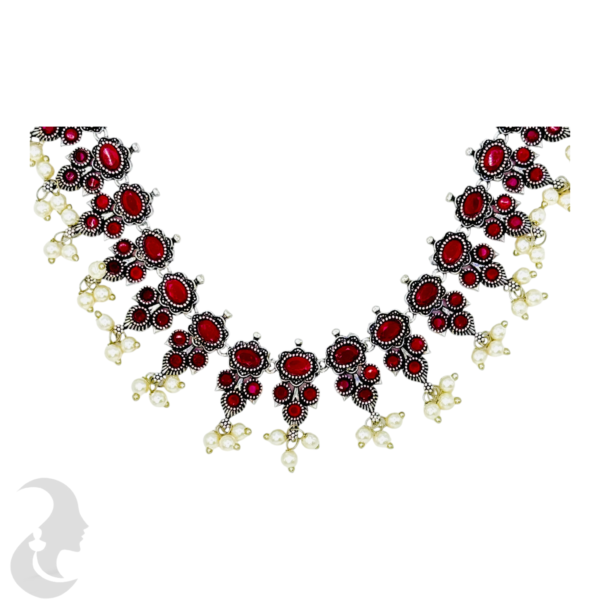 Black Silver- Ruby Color Stones- Studs, Product Code: V-1313 - Image 2