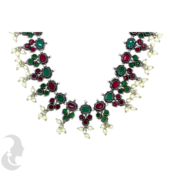 Black Silver- Green Color & Ruby Color Stones- Studs, Product Code: V-1314 - Image 2