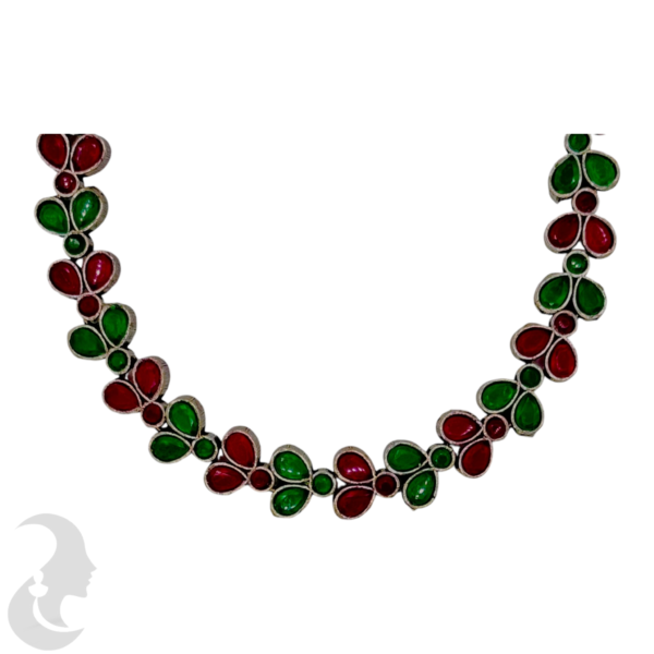 Black Silver- Ruby & Green Color Stones- Leaf Design- Studs, Product Code: V-1316 - Image 2