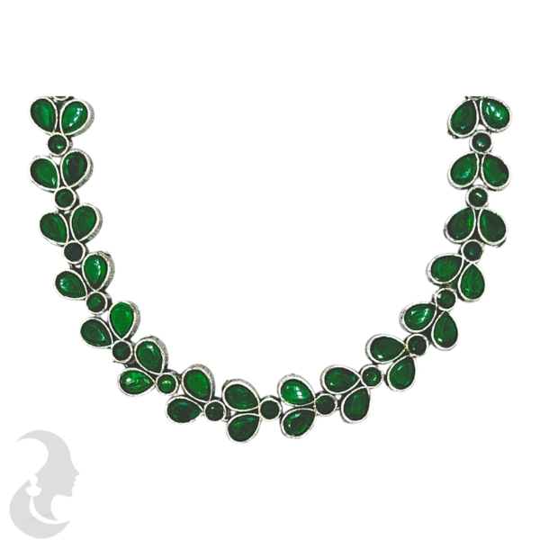 Black Silver- Green Color Stones- Leaf Design- Studs, Product Code: V-1318 - Image 2