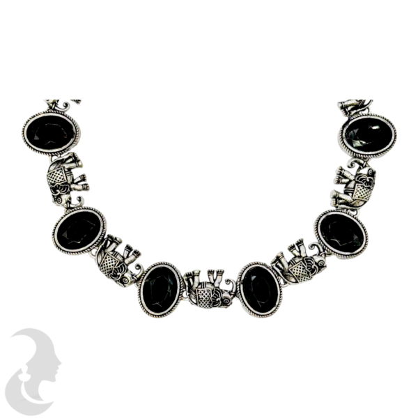 Black Silver- Black Color Stones- Elephant Design- Studs, Product Code: V-1321 - Image 2