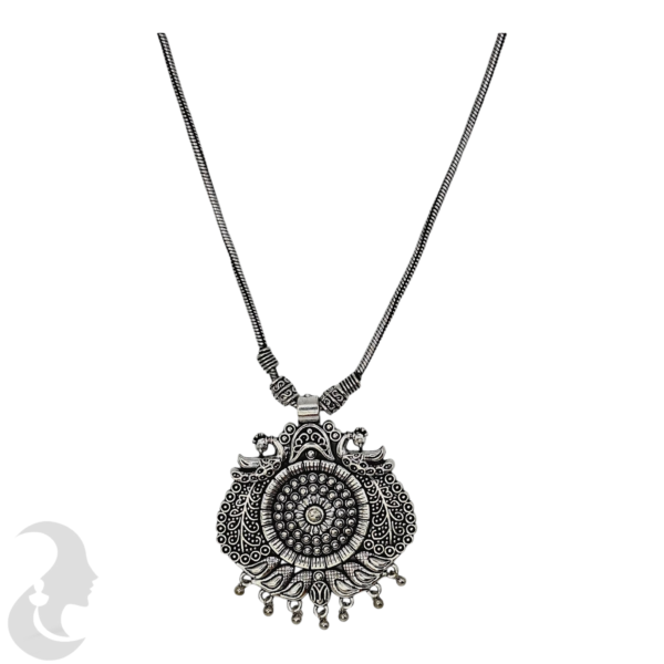 Black Silver Pendant Necklace- Peacock Design, Product Code: V-1326