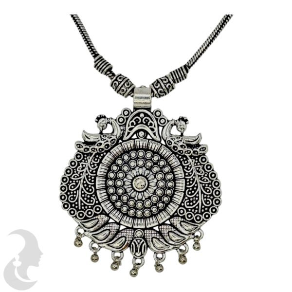 Black Silver Pendant Necklace- Peacock Design, Product Code: V-1326 - Image 2