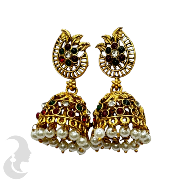 Fashion Jhumka-Green Color, Ruby Color & Plain Stones-, Product Code: V-1341