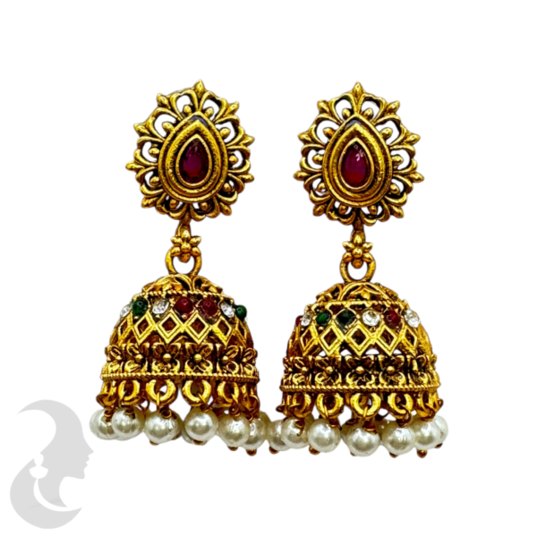 Fashion Jhumka-Green Color, Ruby Color & Plain Stones-, Product Code: V-1342