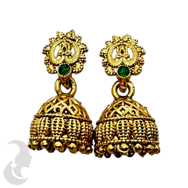 Fashion Small Jhumka- Green Color Stone, Product Code: V-1356