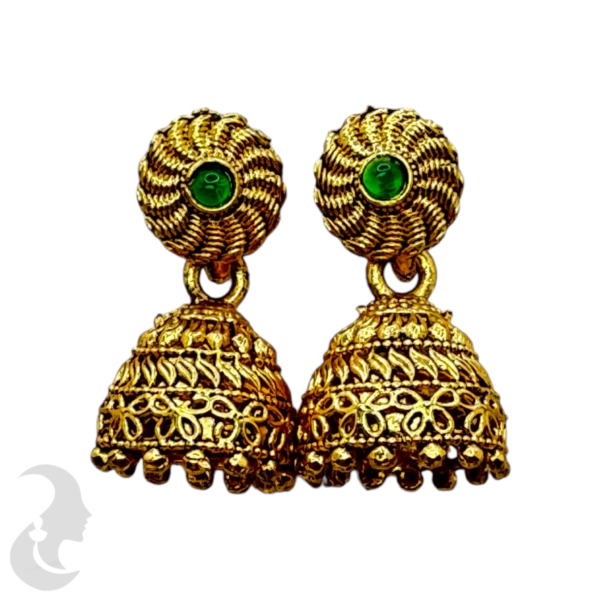 Fashion Small Jhumka- Green Color Stone, Product Code: V-1357