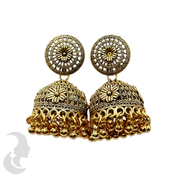 Fashion Big Jhumkas- Flower Design- With Gold Hangings, Product Code: V-1360