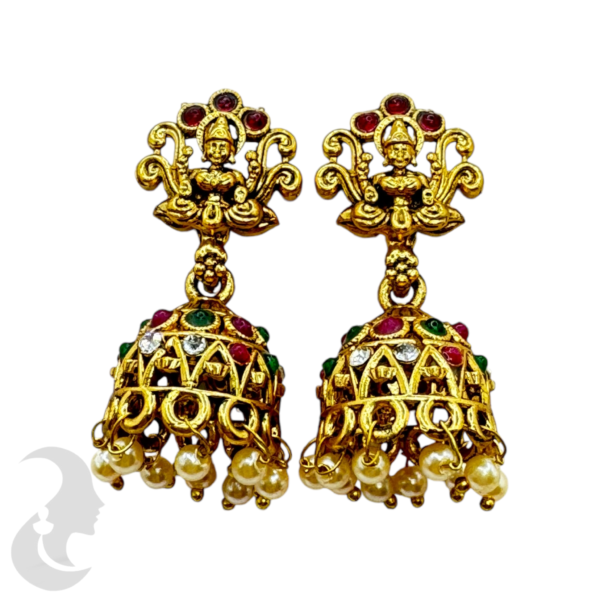 Fashion Jhumka- Lakshmi Design- Green Color, Plain & Ruby Color Stones, Product Code: V-1371