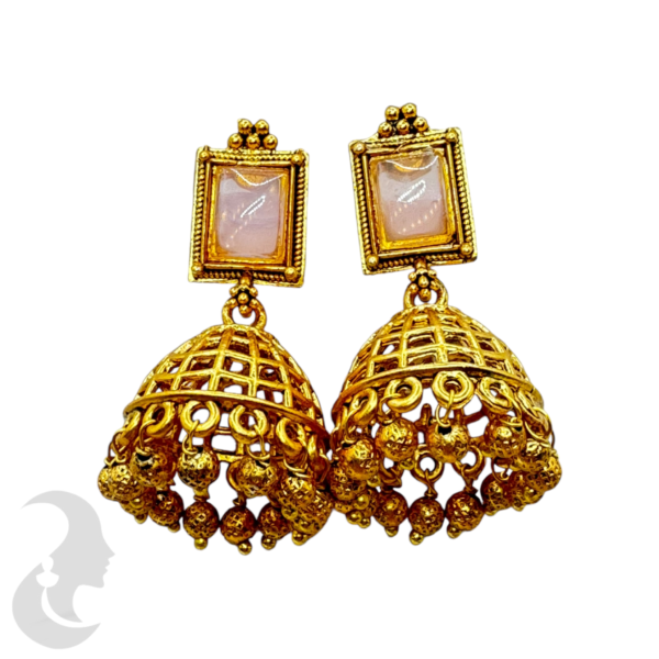 Fashion Jhumka- Baby Pink Stones, Product Code: V-1373