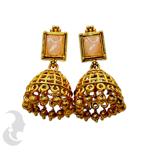 Fashion Jhumka- Pink Stones, Product Code: V-1374