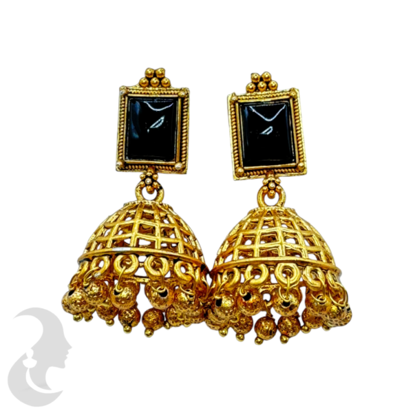 Fashion Jhumka- Black Stones, Product Code: V-1375