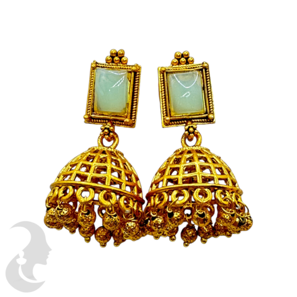 Fashion Jhumka- Mint Stones, Product Code: V-1376