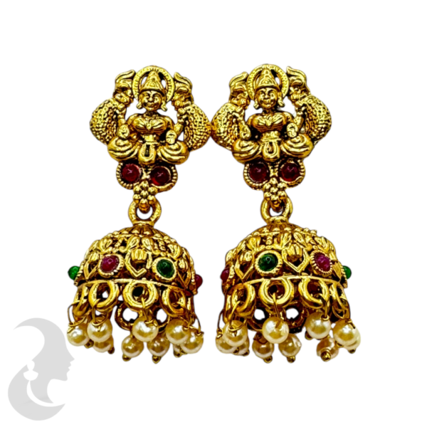 Fashion Jhumka- Green Color & Ruby Color Stones- Lakshmi Design, Product Code: V-1378