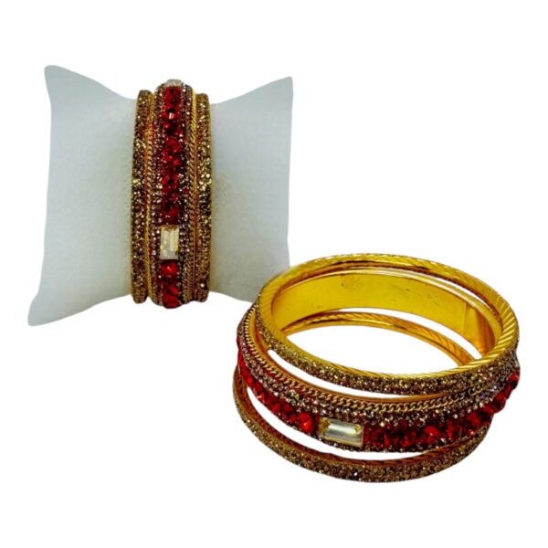 Fashion Red And White Stone Bangles-6pc. Product Code:  V-1381