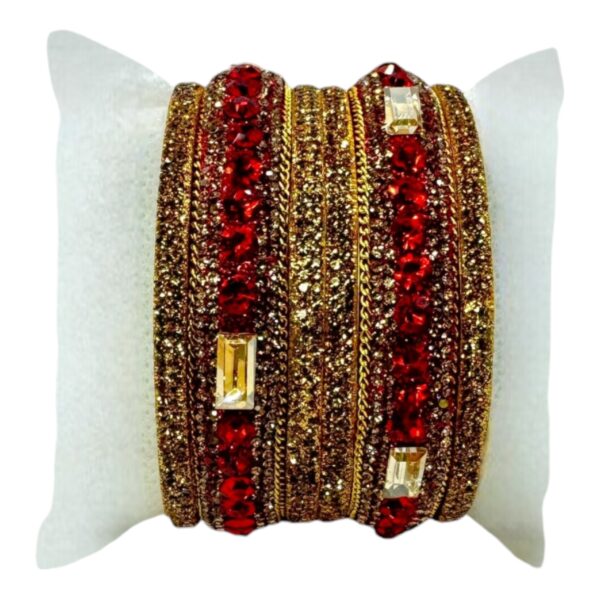 Fashion Red And White Stone Bangles-6pc. Product Code:  V-1381 - Image 2