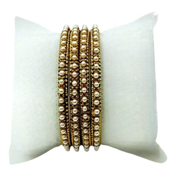 Gold Bangles- Pearl Beads- 4 Bangles Set. Product Code:  V-1383 - Image 2