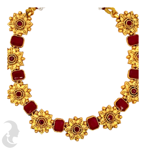 Flower Design- Ruby Color Stones- Jhumkas, Product Code: V-1044 - Image 2