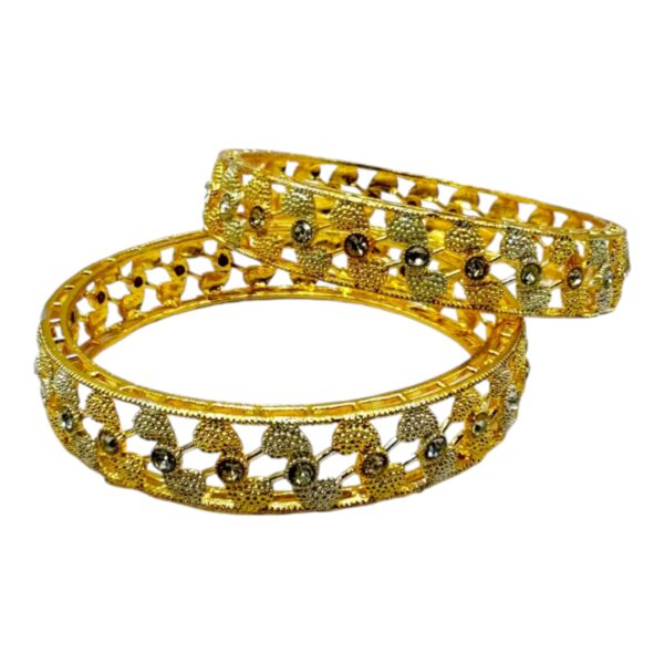 Gold And Silver Design Bangles- 2 Bangles Set. Product Code:  V-1387 - Image 2