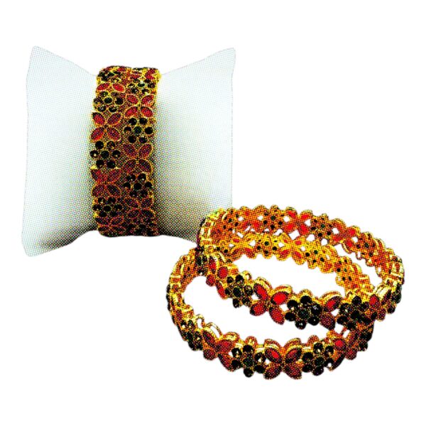 Gold Bangles- Flower Design- Ruby Color, Green Color And Plain Stones- 4 Bangles Set. Product Code:  V-1392 - Image 2