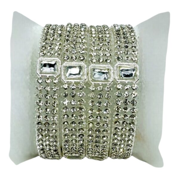 Silver Bangles- Crystal Stones- 4 Bangles Set. Product Code:  V-1394