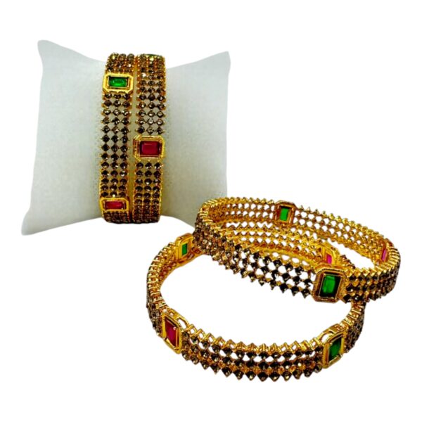 Gold Bangles- Ruby Color,Plain And Green Color Stones- 4 Bangles Set. Product Code:  V-1396 - Image 2